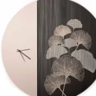 Orologio da Parete in Legno Design Tondo con Decori, 2 Finiture - Ginkgo Viadurini