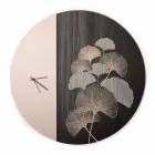 Orologio da Parete in Legno Design Tondo con Decori, 2 Finiture - Ginkgo Viadurini