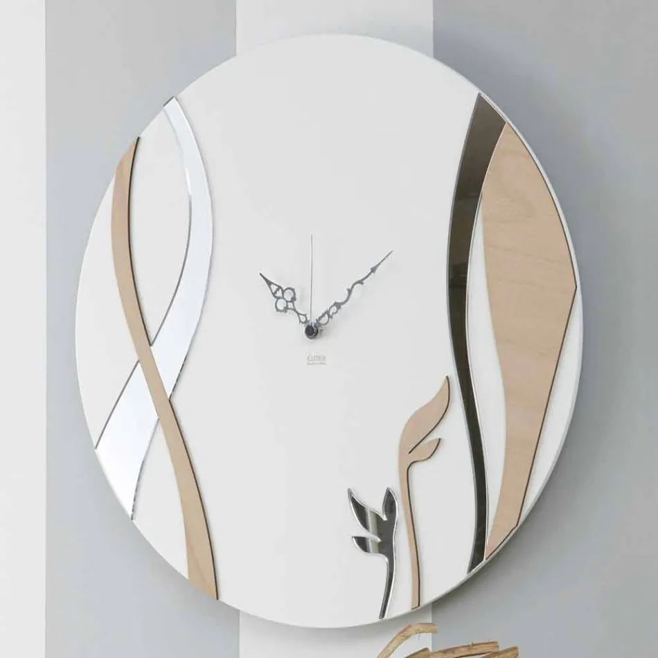 Orologio da Parete Moderno e Rotondo dal Design in Legno Decorato - Armonio Viadurini