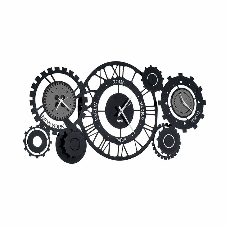 Orologio da Parete Moderno in Ferro con Tre Fusi Made in Italy – Meccanico Viadurini