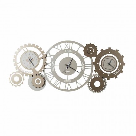 Orologio da Parete Moderno in Ferro con Tre Fusi Made in Italy – Meccanico Viadurini