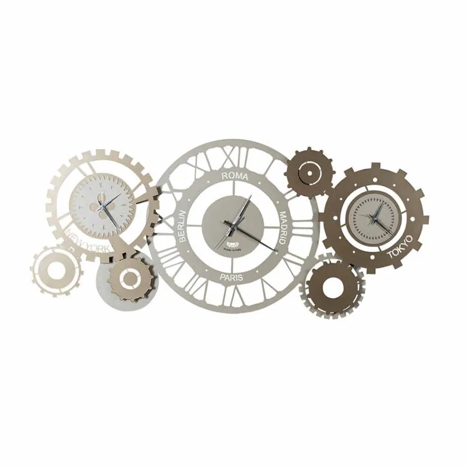 Orologio da Parete Moderno in Ferro con Tre Fusi Made in Italy – Meccanico Viadurini