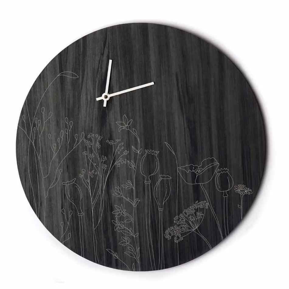 Orologio da Parete Moderno in Legno Design Tondo e Incisione a Laser - Florinto Viadurini