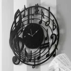 Orologio da Parete Nero Rotondo di Design Moderno in Legno Decorato - Musica Viadurini