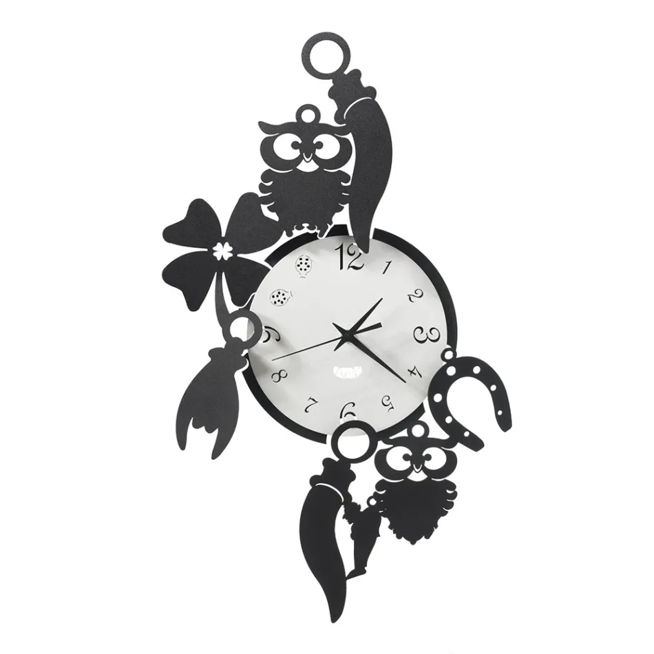 Orologio da Parete Rotondo in Ferro Design con Decori Fortuna - Tibio Viadurini