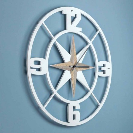 Orologio Grande a Parete Design in Legno Bianco e Marrone Shabby - Cardine Viadurini