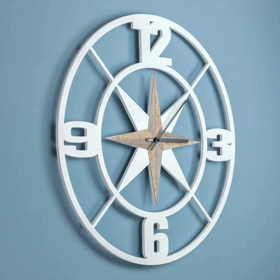 Orologio Grande a Parete Design in Legno Bianco e Marrone Shabby - Cardine Viadurini