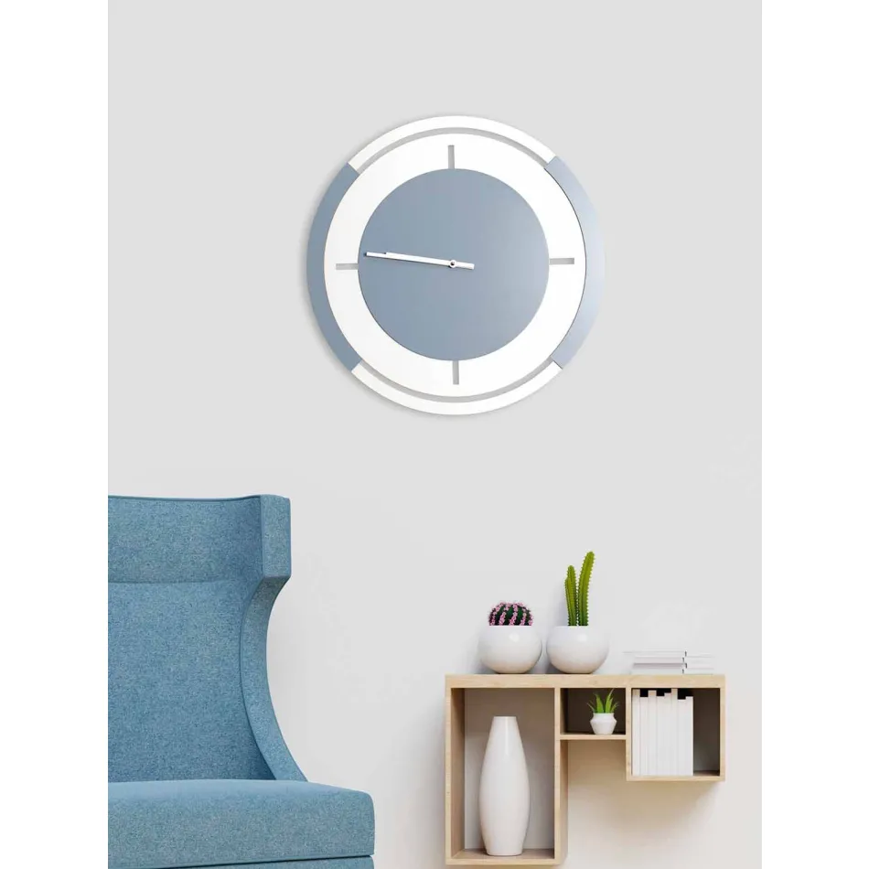 Orologio Grande a Parete di Design Classico Tondo in Legno Bianco e Avio - Beppe Viadurini