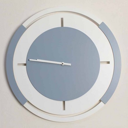 Orologio Grande a Parete di Design Classico Tondo in Legno Bianco e Avio - Beppe Viadurini