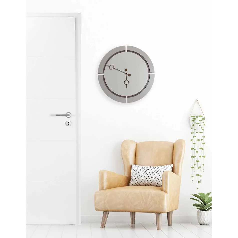 Orologio Grande da Parete Design Tondo Moderno in Legno Marrone e Beige - Osvego Viadurini