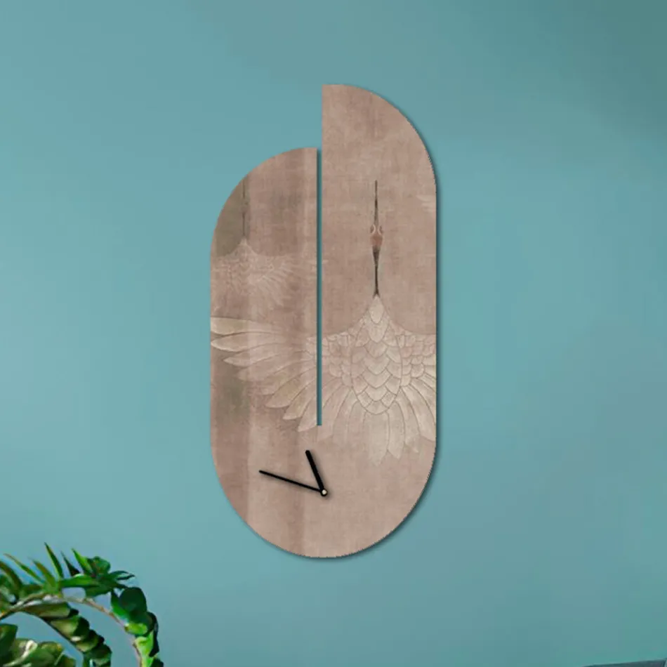 Orologio in Legno con Stampa di Airone Realizzato in Italia - Palau Viadurini