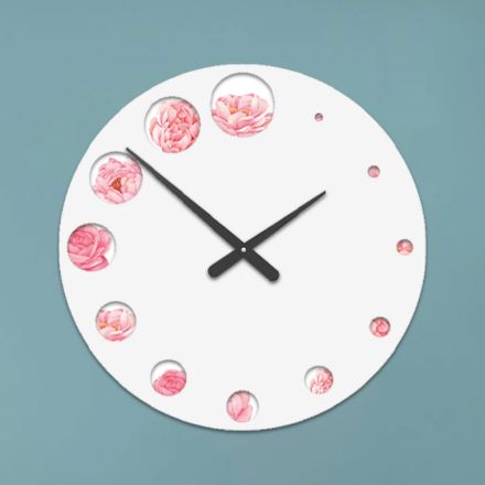 Orologio in Legno con Stampa di Fiore Camelia Made in Italy - India Viadurini