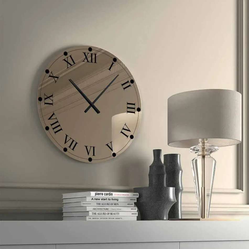 Orologio Rotondo da Parete in Cristallo Specchiato Made in Italy - Ingranaggio Viadurini