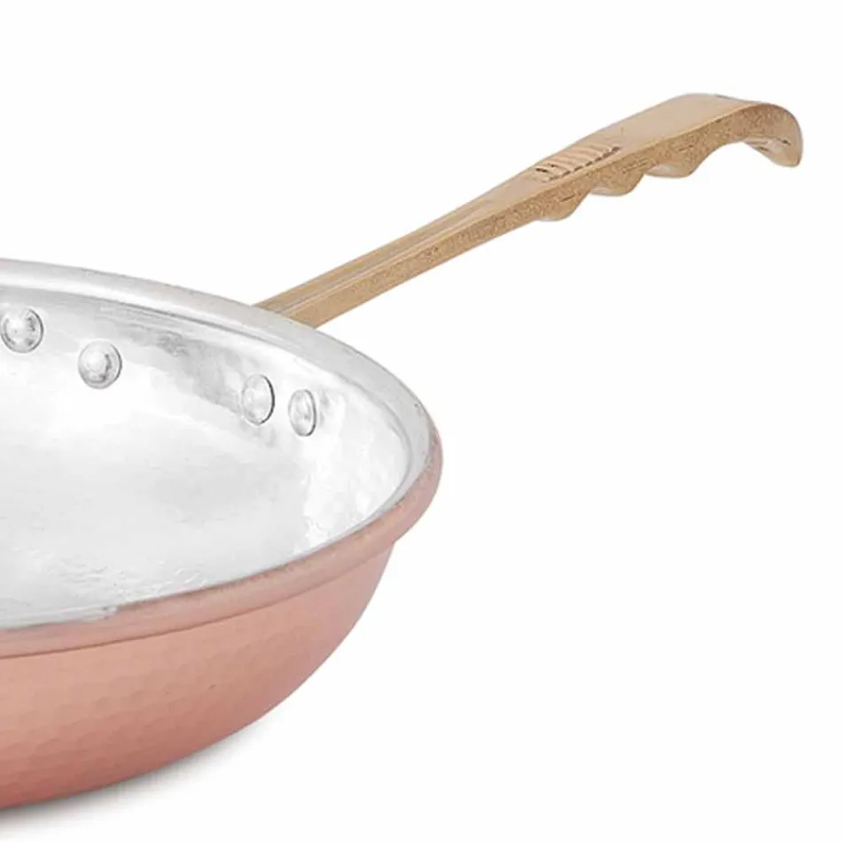 Padella Tonda in Rame Stagnato a Mano con Manico e Coperchio 20 cm - Gianluigi Viadurini