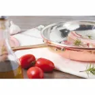 Padella Tonda in Rame Stagnato a Mano con Manico e Coperchio 28 cm - Gianluigi Viadurini