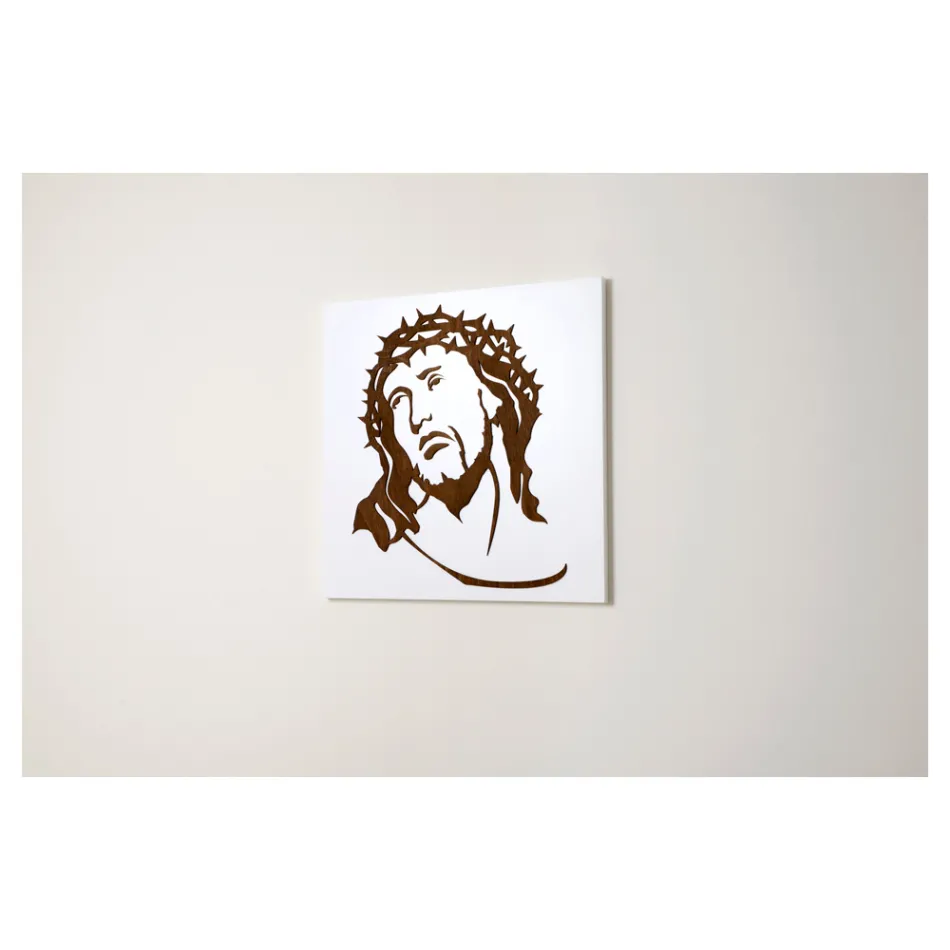 Pannello Bianco che Raffigura il Volto di Cristo Made in Italy - Akari Viadurini