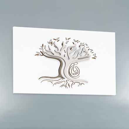 Pannello Bianco Inciso a Laser con Albero e Famiglia Made in Italy - Helga Viadurini