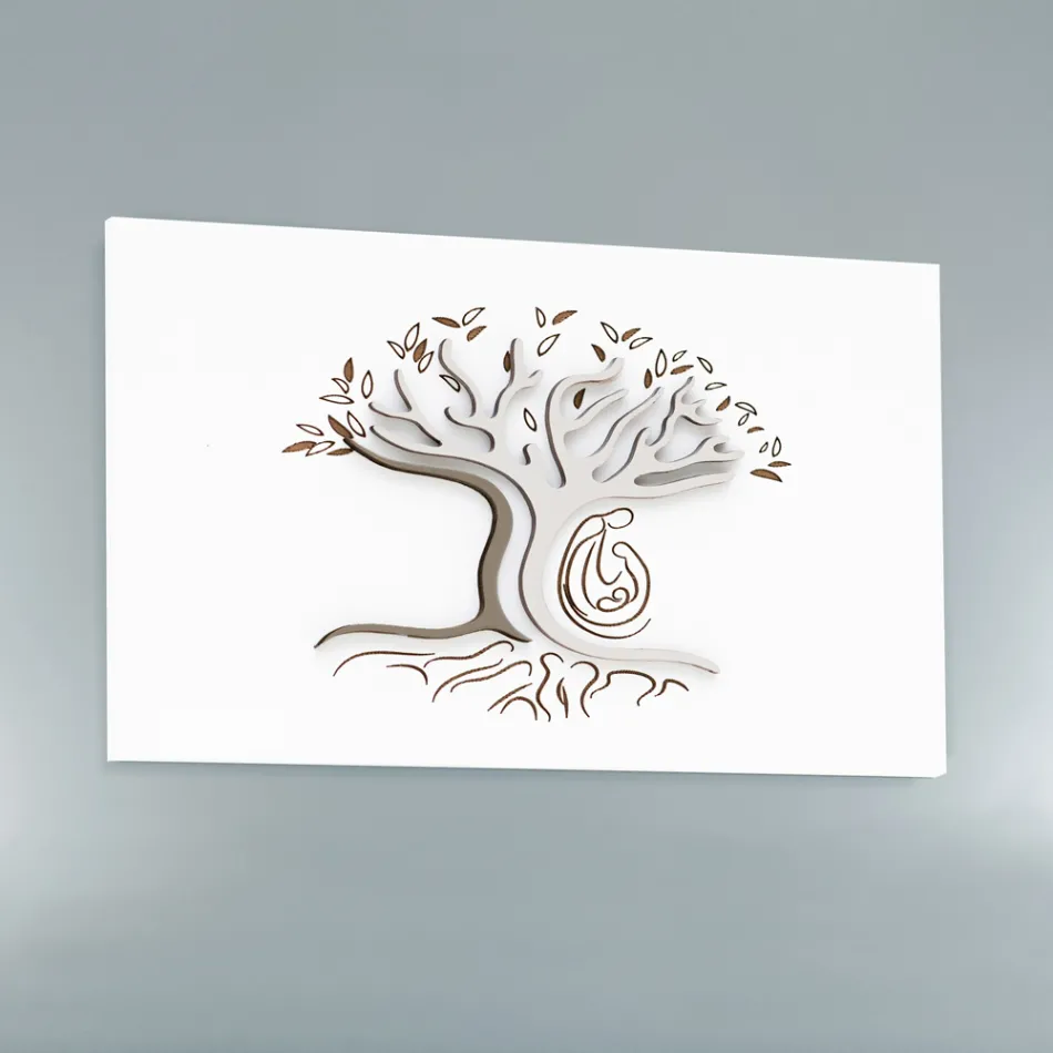 Pannello Bianco Inciso a Laser con Albero e Famiglia Made in Italy - Helga Viadurini