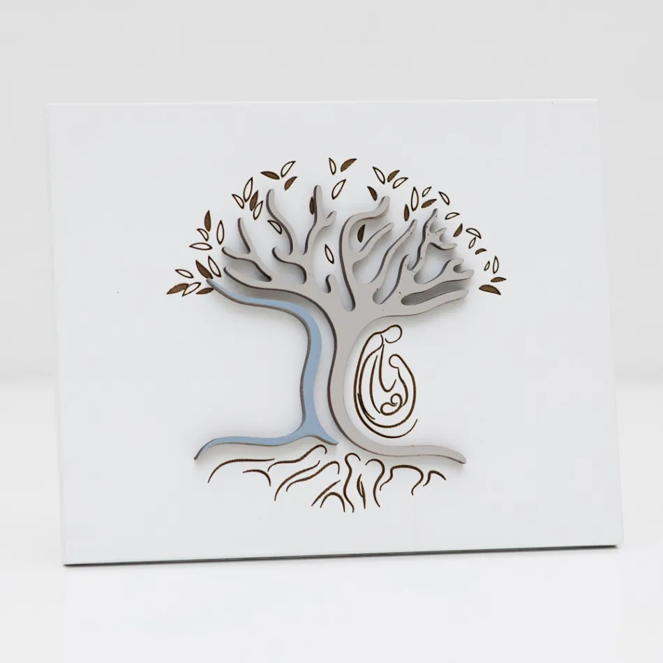 Pannello Bianco Inciso a Laser con Albero e Famiglia Made in Italy - Helga Viadurini