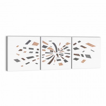 Pannello Decorativo a Muro in Tela con Inserti in Legno Made in Italy - Beatris Viadurini