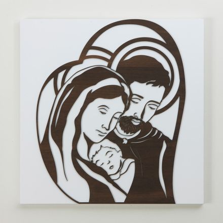 Pannello Realizzato con Incisione Laser che Raffigura San Giuseppe e la Famiglia - Hina Viadurini