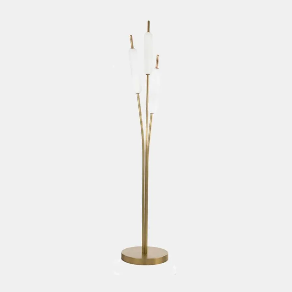 Piantana a 3 Luci in Ottone e Vetro Design Moderno Elegante - Typha by Il Fanale Viadurini