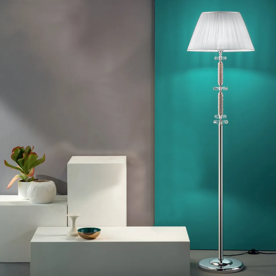 Piantana Design Classico in Metallo Cromo, Cristallo e Brillanti - Sisifo Viadurini