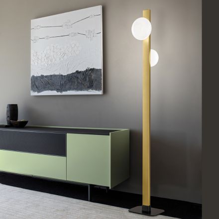 Piantana in Alluminio e Luce in Vetro Soffiato Bianco - Alma Viadurini