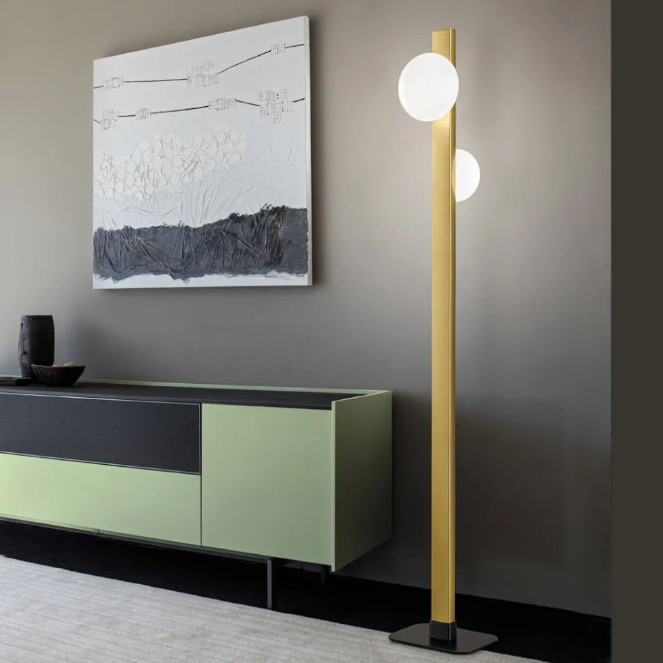 Piantana in Alluminio e Luce in Vetro Soffiato Bianco - Alma Viadurini