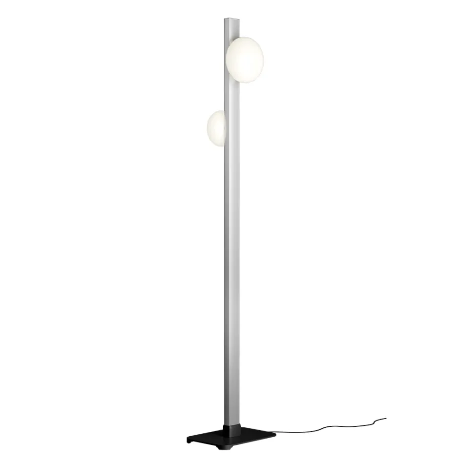 Piantana in Alluminio e Luce in Vetro Soffiato Bianco - Alma Viadurini