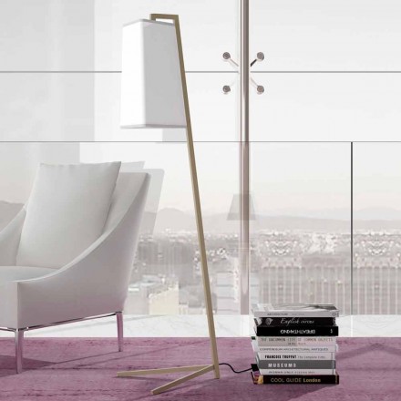 Piantana in Metallo con Paralume in Cotone Bianco Moderna Made in Italy - Barton Viadurini