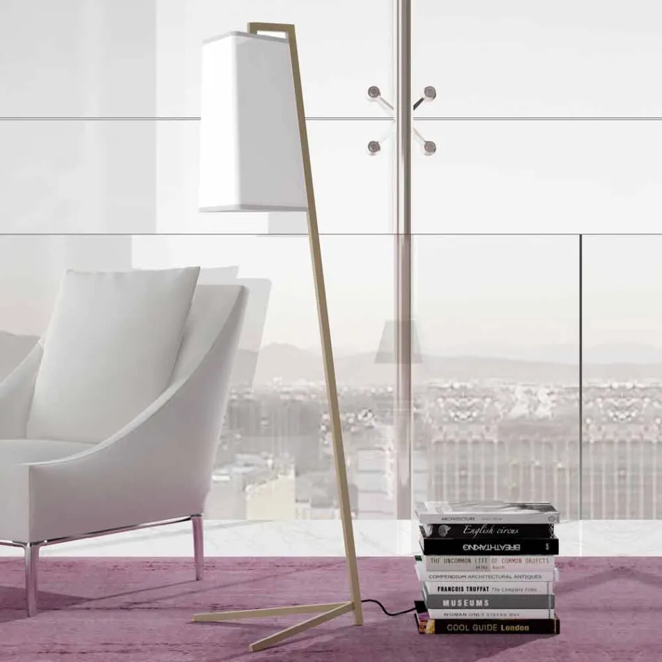Piantana in Metallo con Paralume in Cotone Bianco Moderna Made in Italy - Barton Viadurini