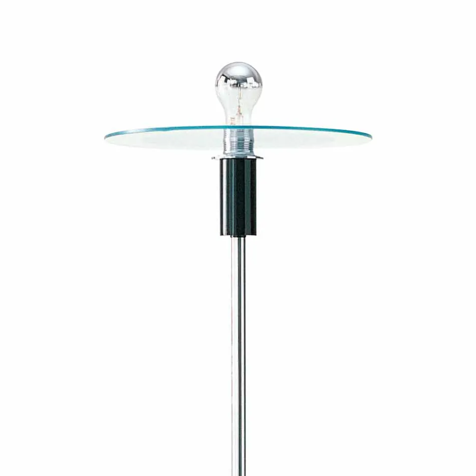 Piantana Moderna con Struttura Cromata e Piatto in Vetro Made in Italy - Saturno Viadurini
