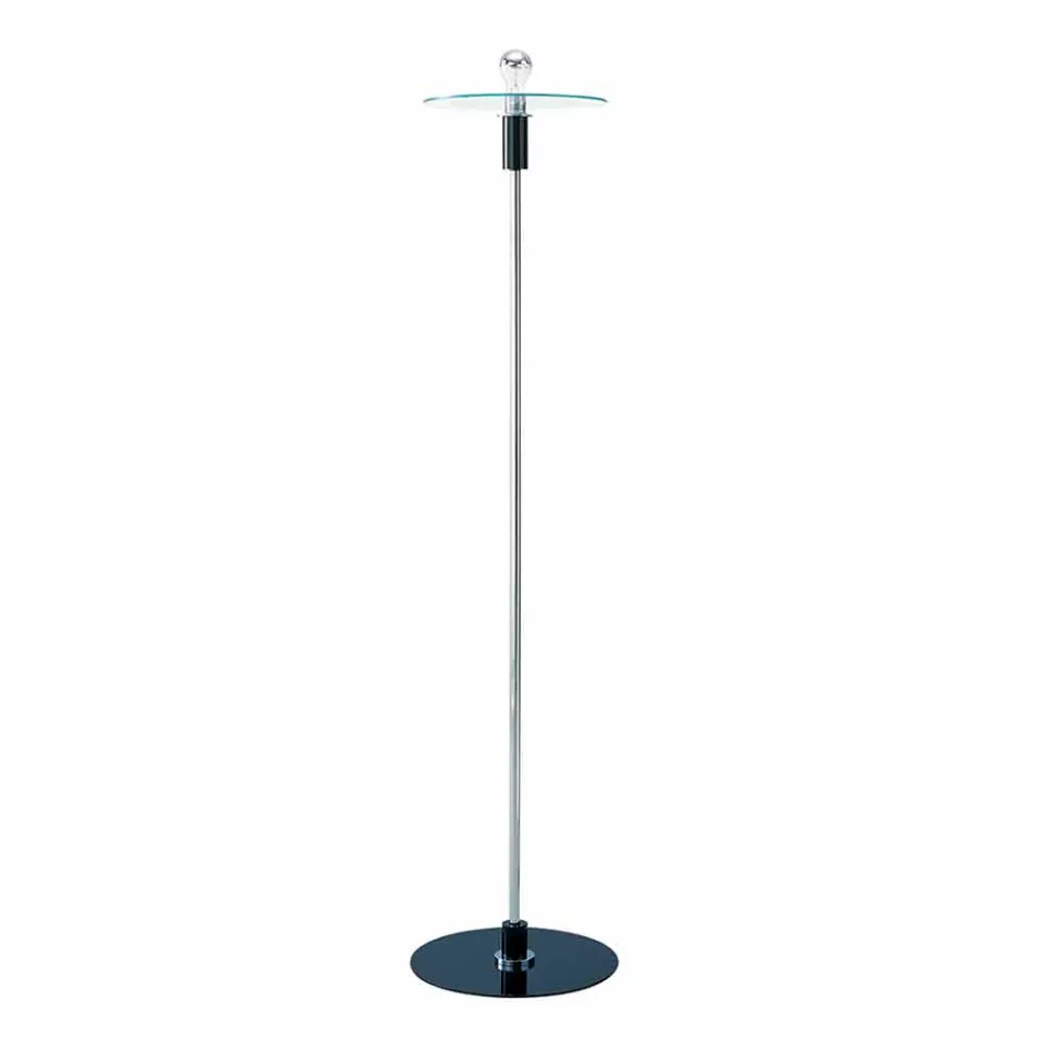 Piantana Moderna con Struttura Cromata e Piatto in Vetro Made in Italy - Saturno Viadurini
