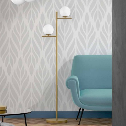 Piantana Moderna in Metallo Finitura Ottone e Vetro Opale Made in Italy - Carima Viadurini