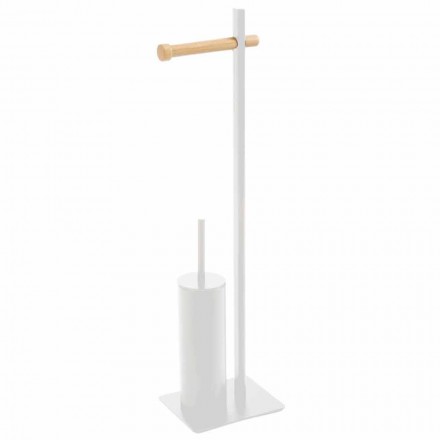 Piantana porta scopino e carta di design in metallo e legno Zelbio Viadurini
