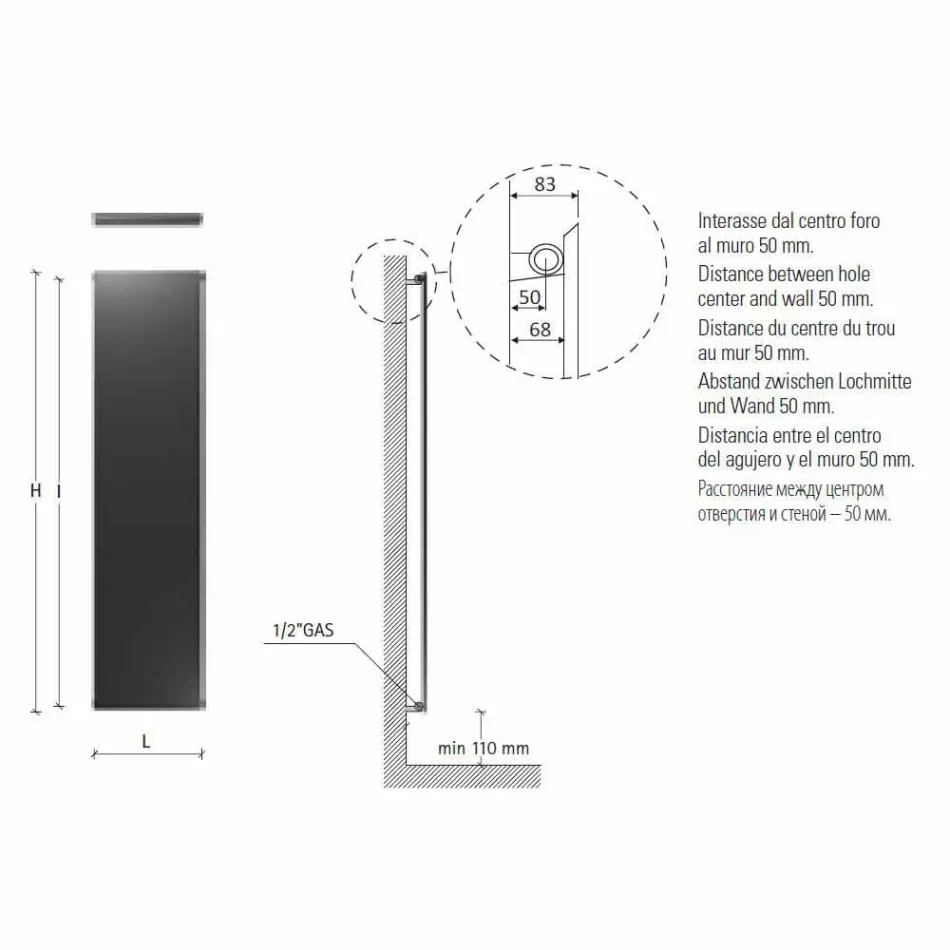 Piastra Radiante Verticale in Acciaio Inox Reflex Design Moderno a 510 W - Ice Viadurini