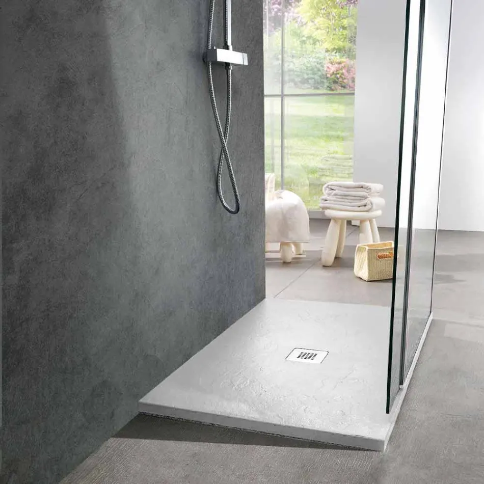 Piatto Doccia 120x90 Design Moderno in Resina Bianca Effetto Ardesia - Sommo Viadurini