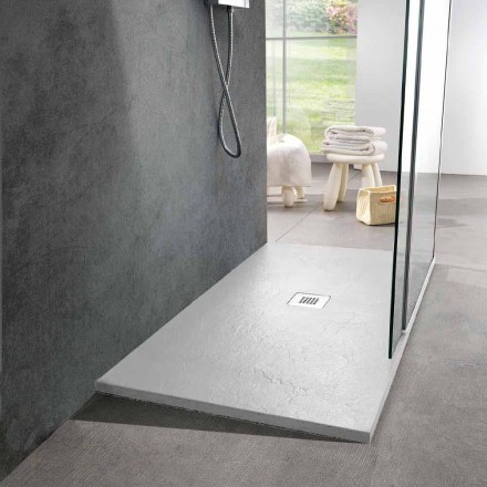 Piatto Doccia 140x80 in Resina Finitura Effetto Ardesia Bianca Moderno - Sommo Viadurini