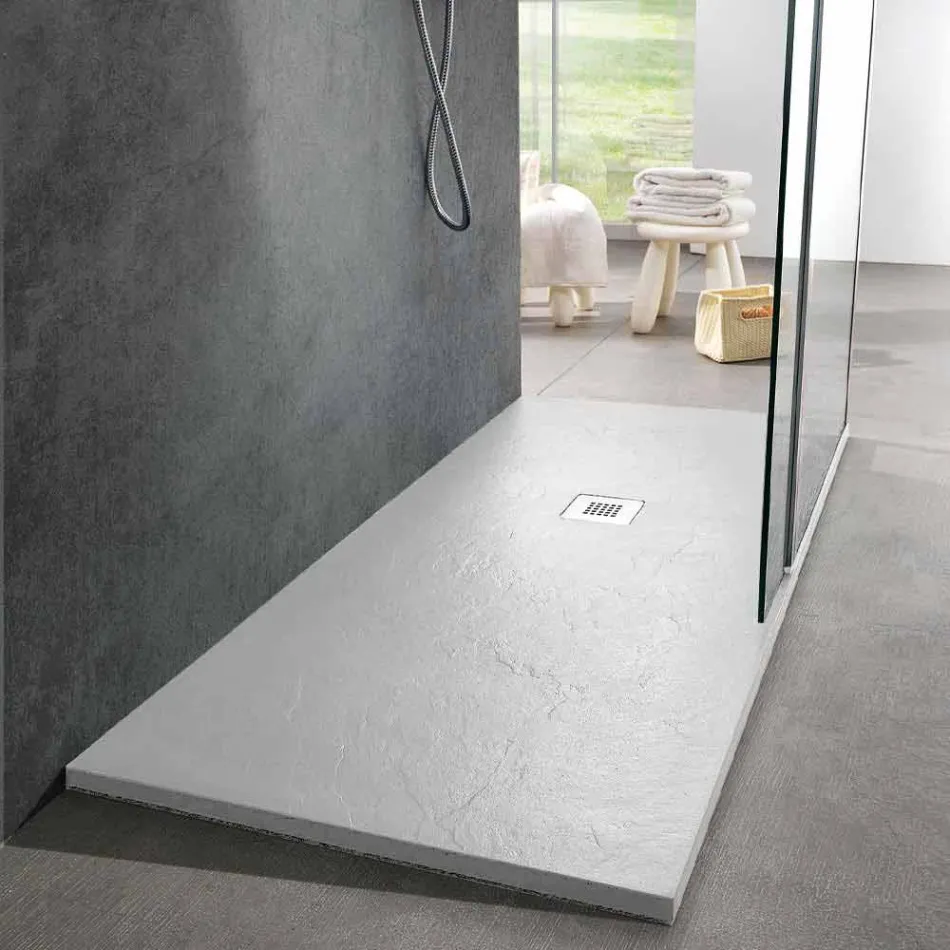 Piatto Doccia 160x70 Design Moderno in Resina Bianca Effetto Ardesia - Sommo Viadurini