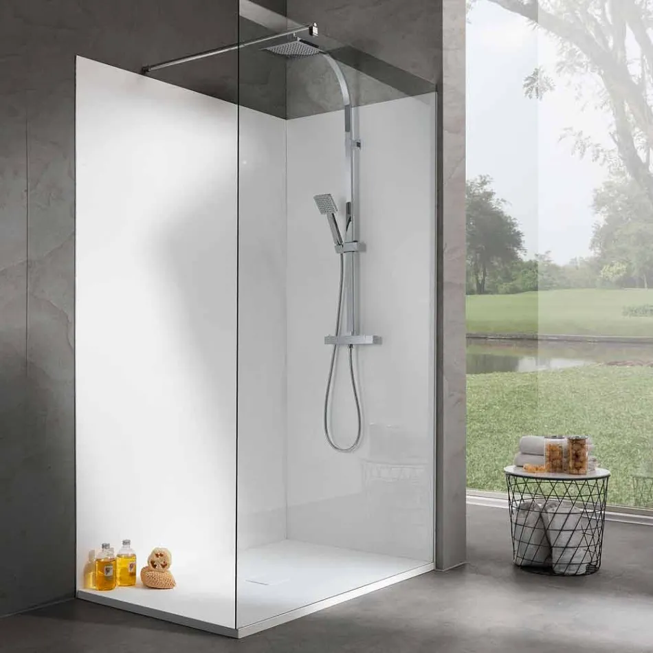 Piatto Doccia Effetto Velluto Bianco in Resina Rettangolare 140x80 cm - Estimo Viadurini