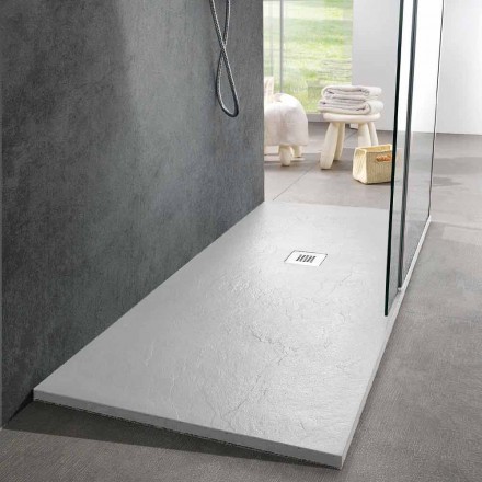 Piatto Doccia Moderno 170x80 Finitura Effetto Ardesia in Resina Bianca - Sommo Viadurini