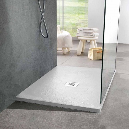 Piatto Doccia Moderno Quadrato 90x90 in Resina Bianca Effetto Ardesia - Sommo Viadurini