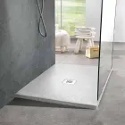 Piatto Doccia Quadrato 80x80 in Resina Effetto Ardesia Bianca e Acciaio - Sommo Viadurini