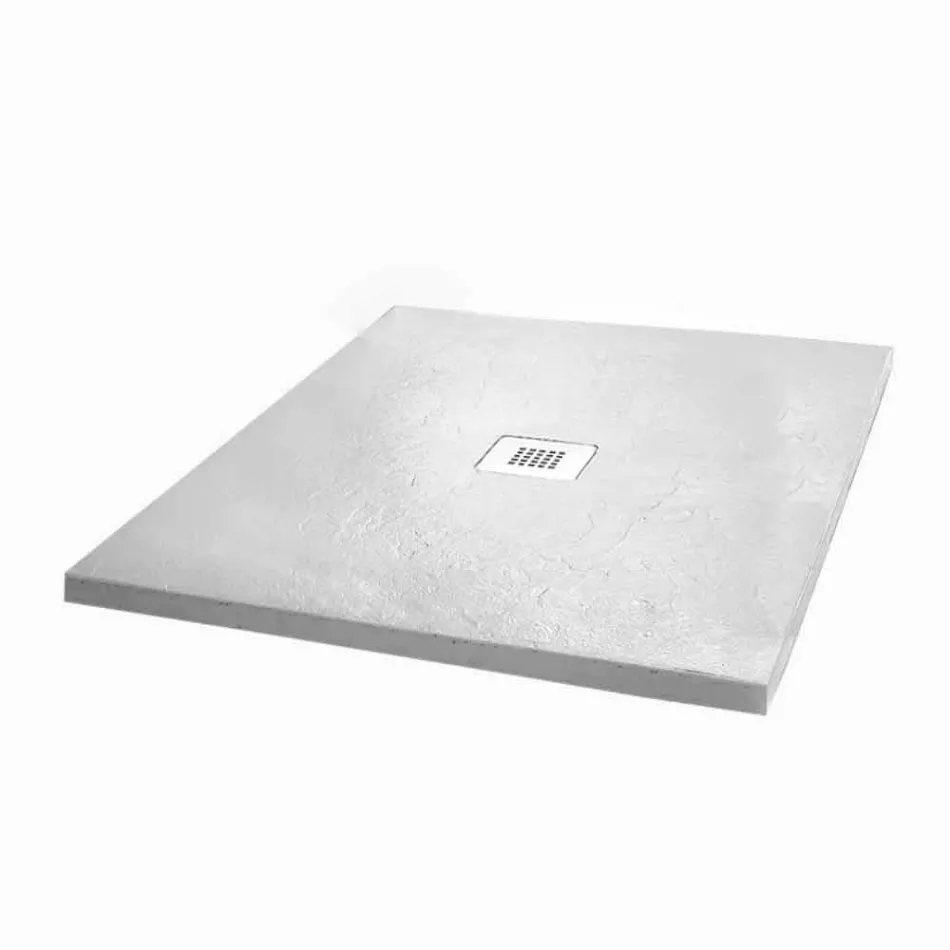 Piatto Doccia Quadrato 80x80 in Resina Effetto Ardesia Bianca e Acciaio - Sommo Viadurini
