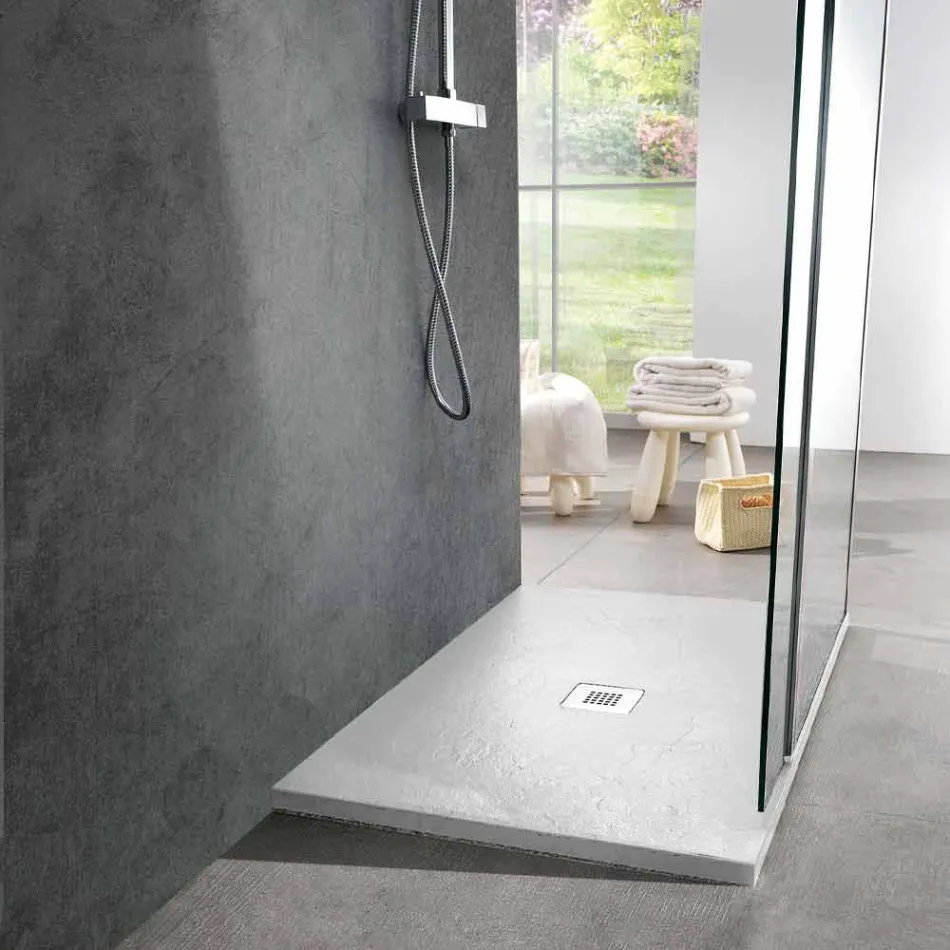 Piatto Doccia Rettangolare 100x80 in Resina Bianca Effetto Ardesia - Sommo Viadurini