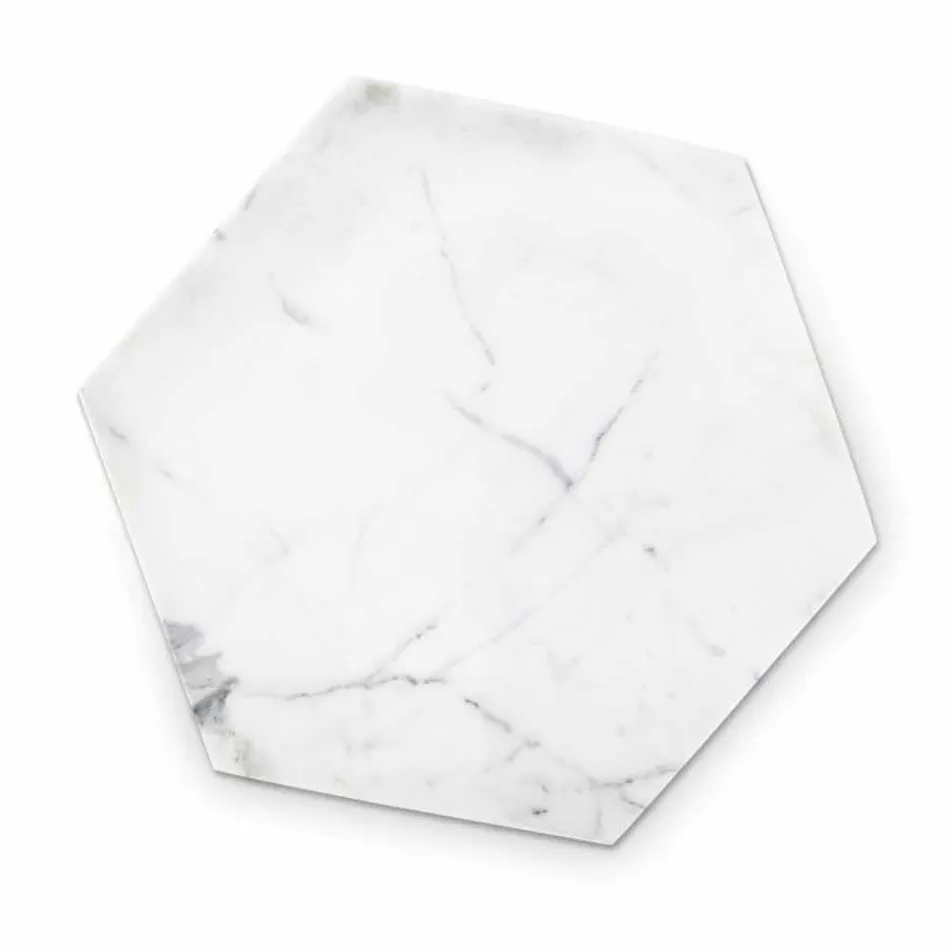 Piatto Esagonale di Design in Marmo Bianco di Carrara Made in Italy - Sintia Viadurini
