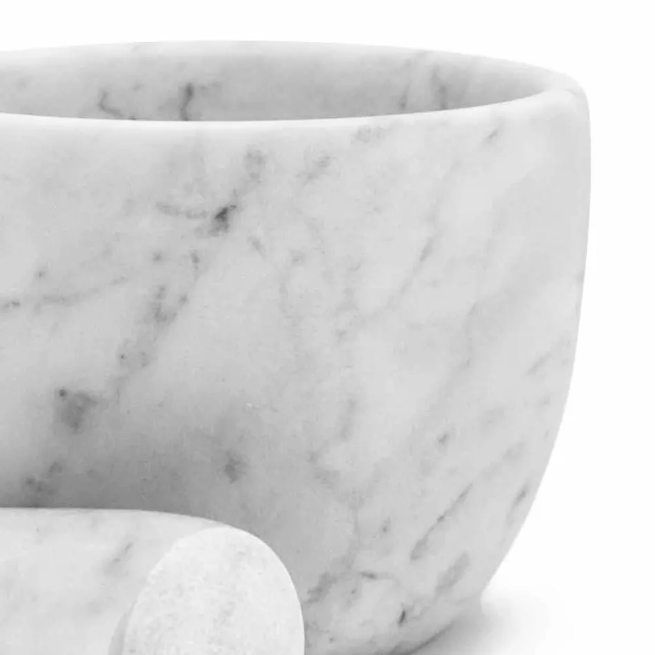 Piccolo Mortaio con Pestello in Marmo Bianco di Carrara Made in Italy - Mirel Viadurini