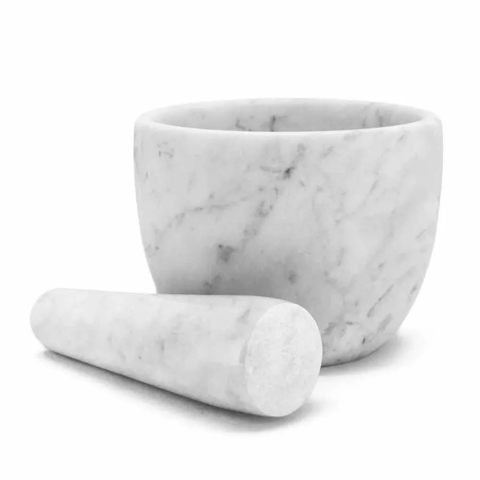 Piccolo Mortaio con Pestello in Marmo Bianco di Carrara Made in Italy - Mirel Viadurini
