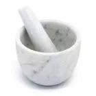Piccolo Mortaio con Pestello in Marmo Bianco di Carrara Made in Italy - Mirel Viadurini